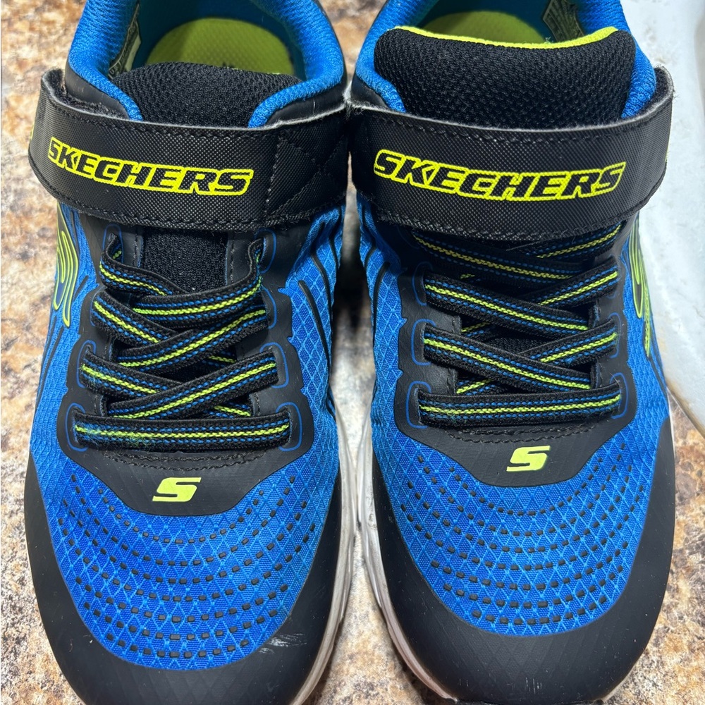 Skechers Kids Blue and Neon Green Hook-and-Loop Sneakers